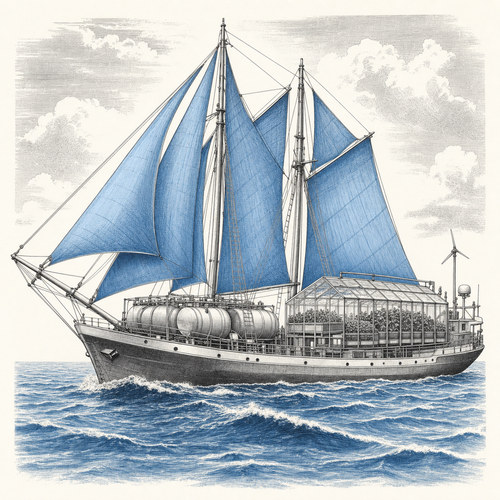 Het schip dat vaart met eigen brandstof