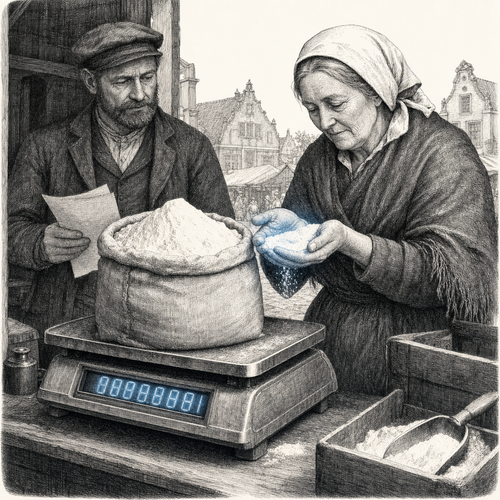 Het meten van de zak meel