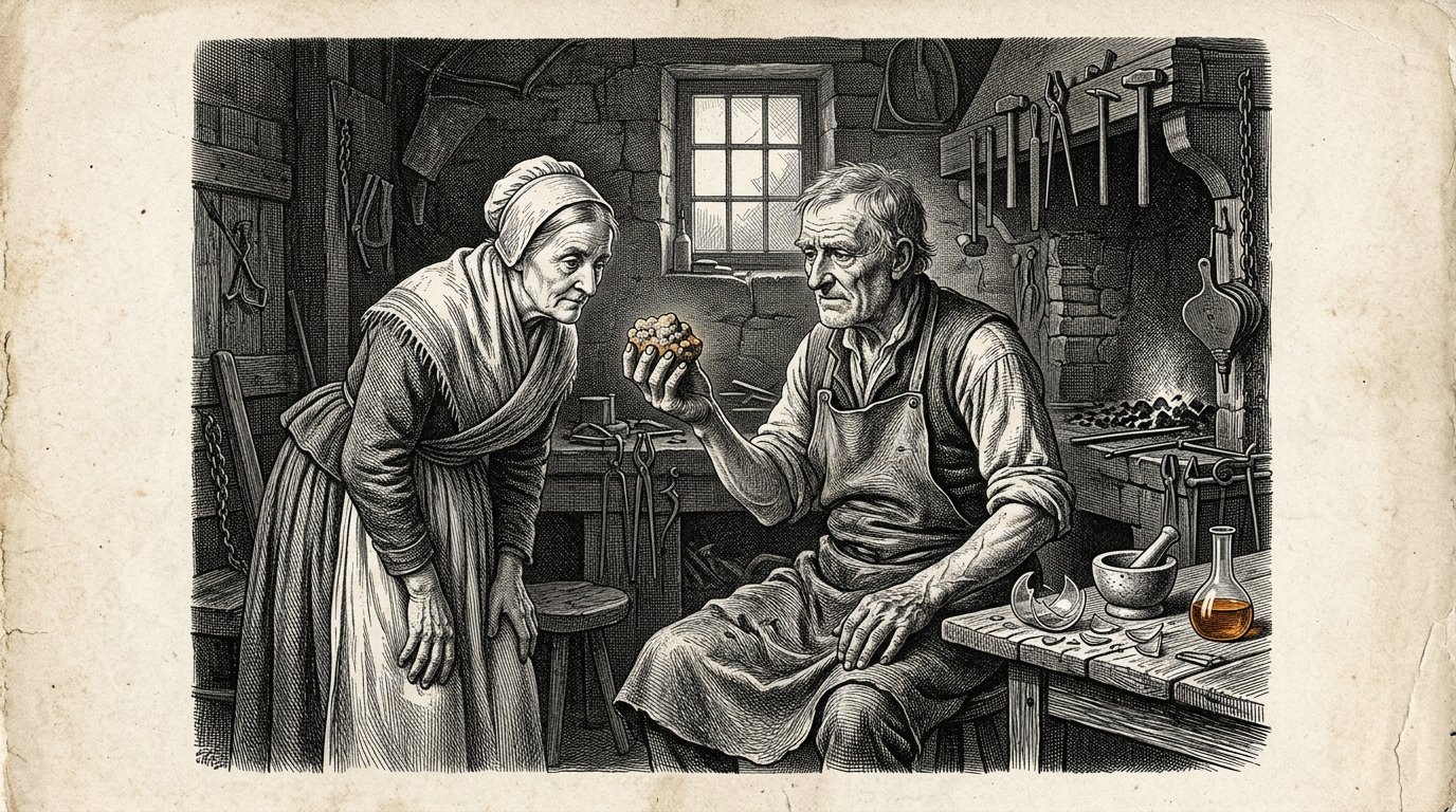 Wilm zeigt das harte Klümpchen Polymerbeton, das er durch Zufall hergestellt hat.