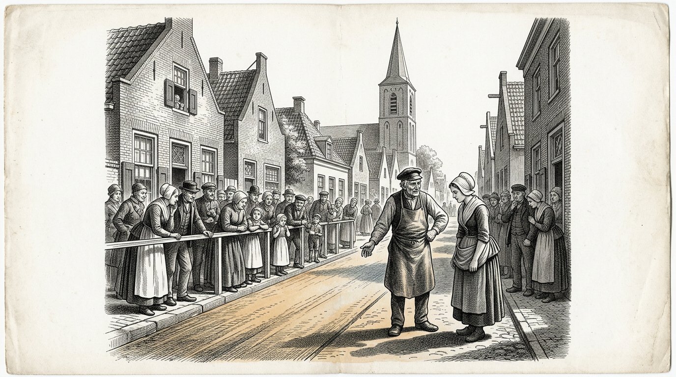 Der neue Dorfweg mit ockerfarbenem und indigoblauem Glitzern.